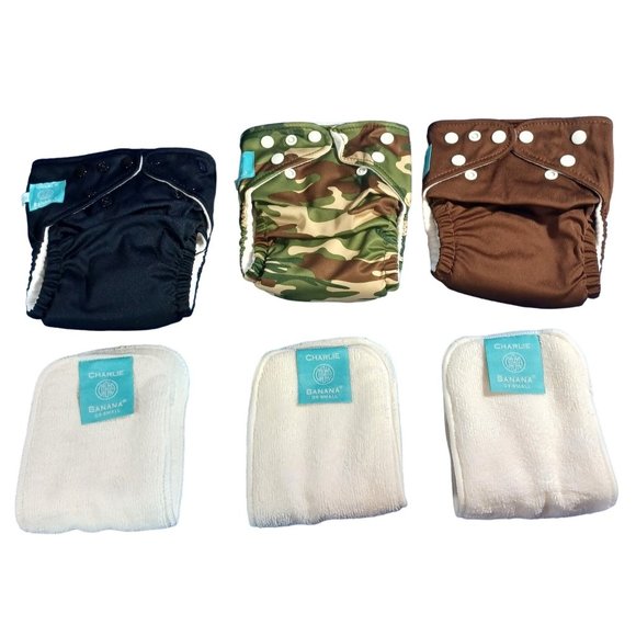 Charlie Banana Other - New Charlie Banana Boys 6 pc Camo Cloth Diaper & Inserts Set "Little Warrior"